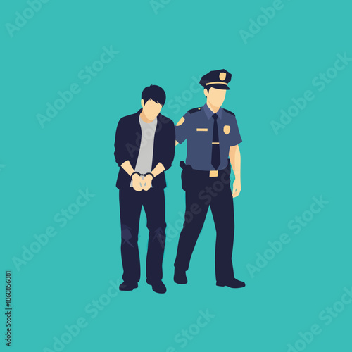 Police Officer Arresting a Man Handcuffed.