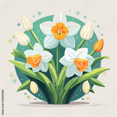 Daffodils and tulips spring bouquet