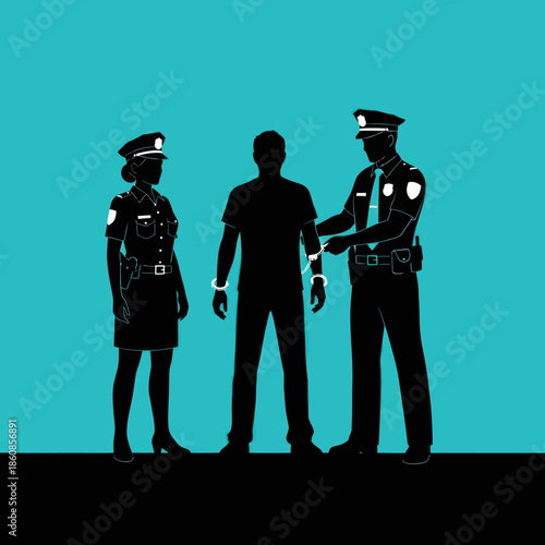 Police Officers Arresting a Man Silhouette.