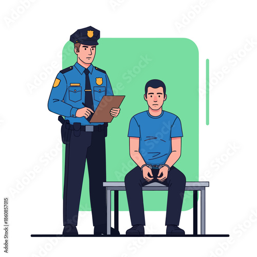 Police Officer Interrogating Suspect in Custody.