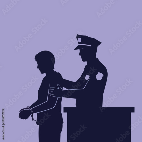 Police Officer Arresting Handcuffed Person Silhouette.