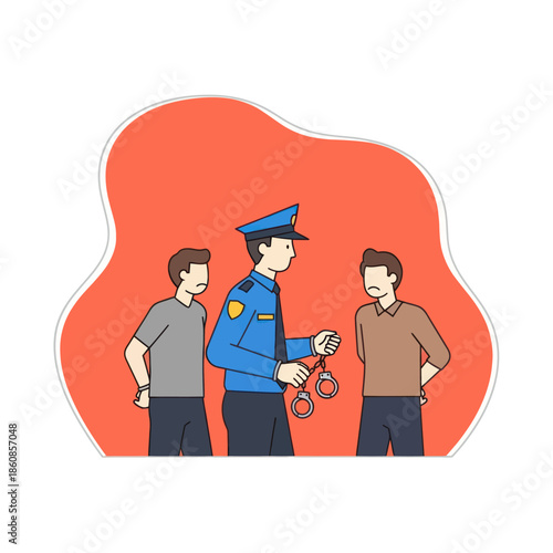 Police Officer Questioning Two Men.