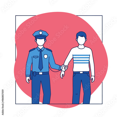 Police Officer Handcuffing Man Illustration.