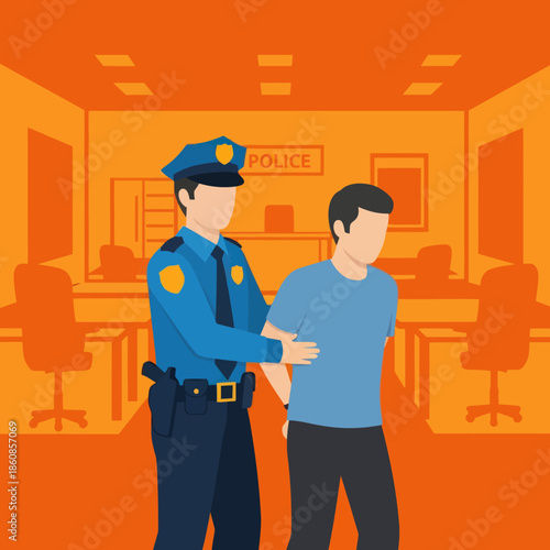 Police Officer Arresting a Man.