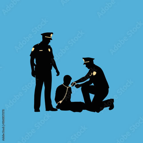 Police Officers Arresting a Person on Ground.