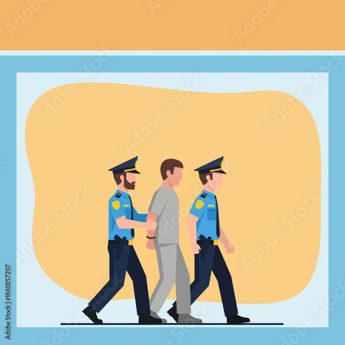 Police Officers Escorting a Man.