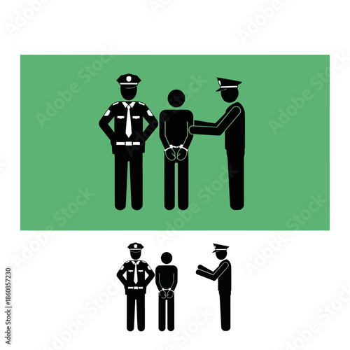 Police Officers Arresting a Prisoner Silhouette.