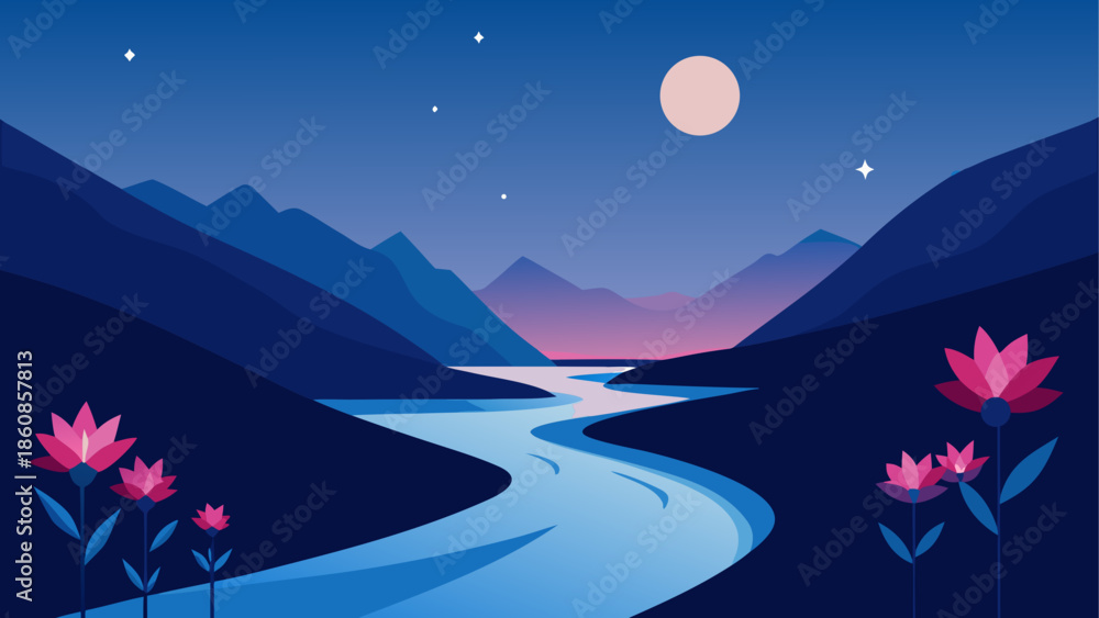 Fototapeta premium Serene mountain river at dusk
