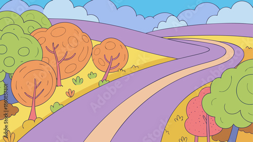 Winding road through autumn forest