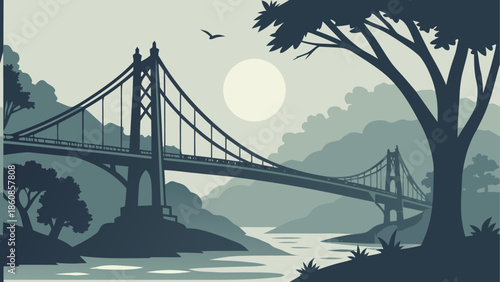 Illustrated golden gate bridge sunset