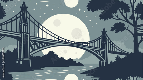 Moonlit bridge over calm waters