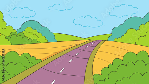 Winding road through countryside