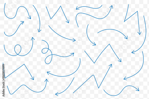 Arrow drawn hand vector line icon set. Hand drawn brush chalk stroke arrow curve, thin pencil scribble shape with vintage charcoal crayon texture. Doodle up down arrow symbol. Vector illustration