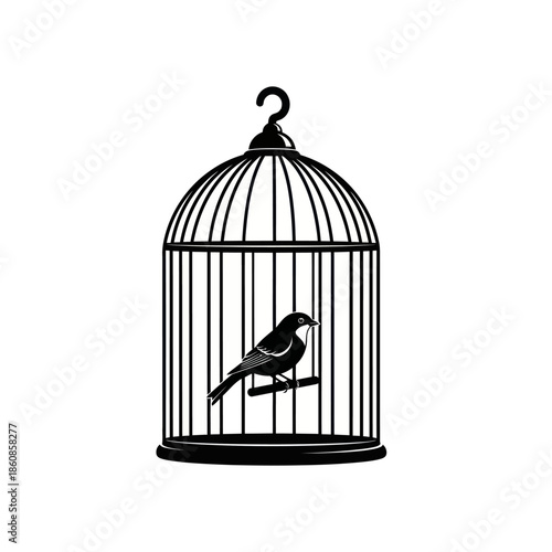 Silhouette of a Bird in a Cage - Symbol of Confinement.