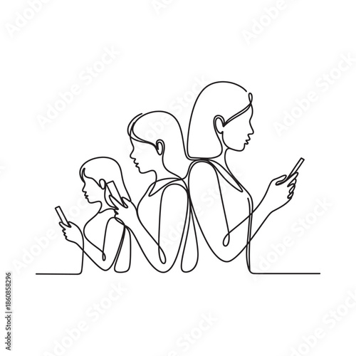 Generational connection through technology a continuous line art depiction of family