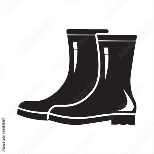 Vector graphic of two black rubber boots for gardening and other activities