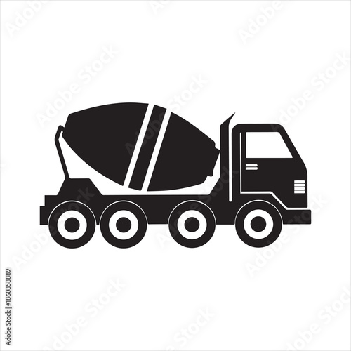 Concrete mixer truck silhouette on white background