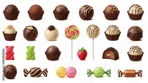 Assorted chocolate candies and lollipops