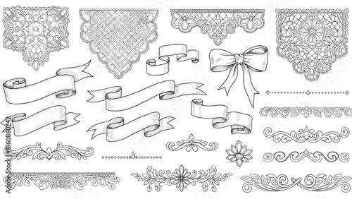 Collection of decorative lace bows borders and ornament elements