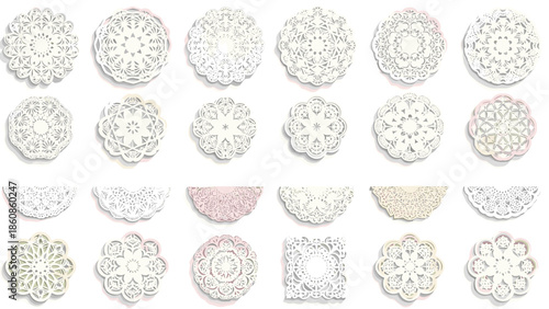 Collection of decorative doilies with intricate lace patterns for crafts