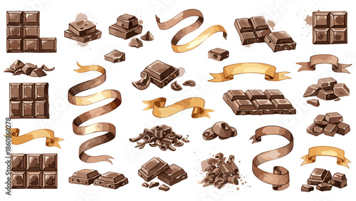Assortment of chocolate bars and pieces a transparent