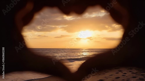 Romantic Sunset Beach Heart Shape Hands Silhouette Love Romance Vacation