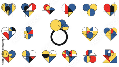 Collection of colorful heart and ring icons