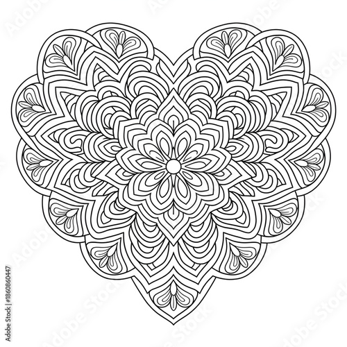 Heart mandala vector colouring page