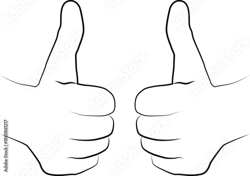 Two thumbs up gesture indicating approval, success, or agreement, presented in a simple line art illustration