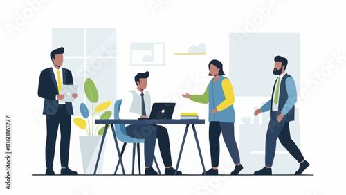 Diverse team collaborating in a modern office environment.