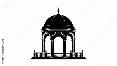Elegant Black Silhouette of a Classical Gazebo Structure.