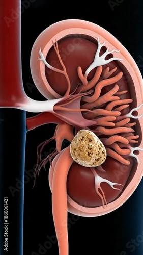 Kidney Stone Inside Human Kidney – Scientific 3D Medical Visualization