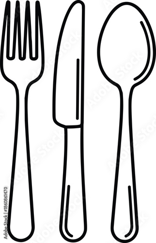 Minimalist Line Art Illustration of a Fork Knife and Spoon Representing Kitchen Utensils Dining Etiquette Restaurant Service and Fine Food Eating Concepts
