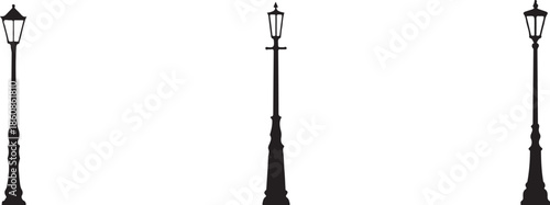 Streetlight Silhouette Collection. Modern City Street Lamp Silhouettes.