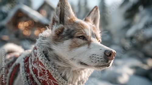 Wallpaper Mural Adorable Husky in Winter Snow with Christmas Scarf Torontodigital.ca