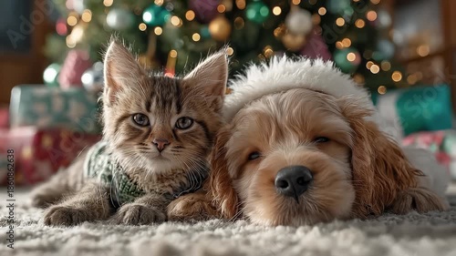 Wallpaper Mural Christmas Kitten Puppy Cozy Companionship Festive Moments Torontodigital.ca