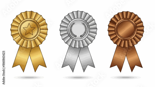 Gold Silver Bronze Medals Ribbons Award Competition Achievement.
