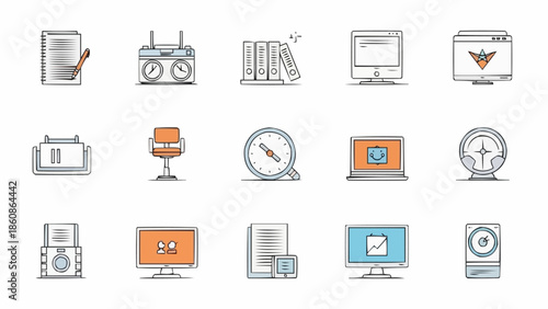 Office and Workplace Elements - A Collection of Essential Items.