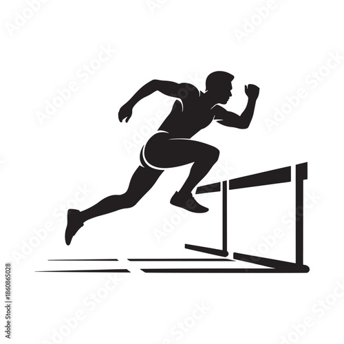 Silhouette of an athlete mid jump over a hurdle during a race