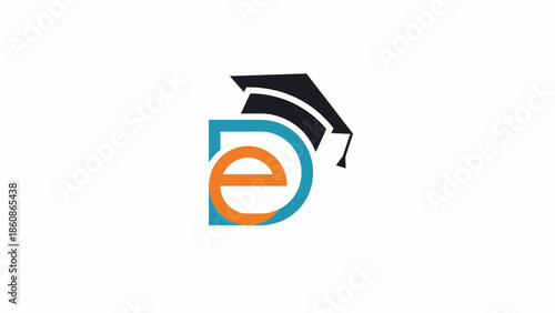 Distance Education Logo Design with Graduation Cap and Letters D and E