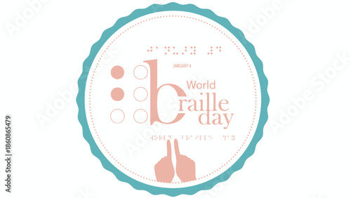 World Braille Day Celebration Badge with Tactile Dots and Hands Reading Braille Text for January 4