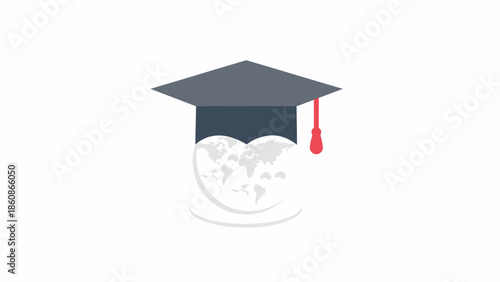 Symbolic Education Graphic of a Graduation Cap on a Heart Shaped World Map Globe, Passion for Global Learning and Knowledge