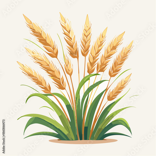 Golden wheat stalks with green leaves