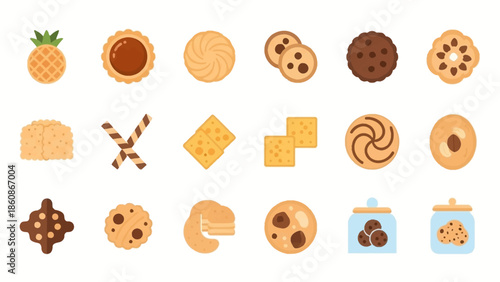 Hand Drawn Cookie Collection and Sweet Biscuit Jars Vector Illustration in Flat Line Art Style