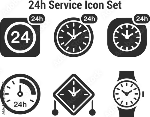 Modern 24-Hour Service and Time Availability Vector Icons Set for Business