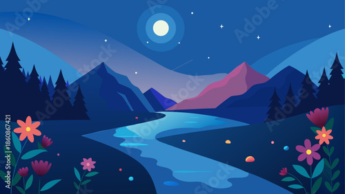 Serene nighttime mountain landscape