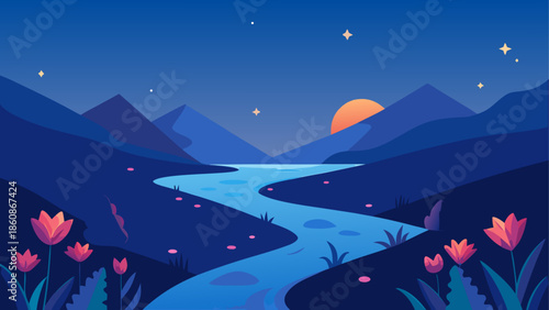 Serene nighttime mountain landscape