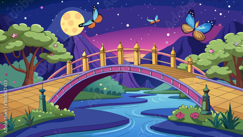Enchanted nighttime bridge scene