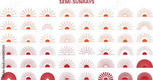 Diverse Collection of Semi-Circular Sun Ray and Sunburst Design Elements
