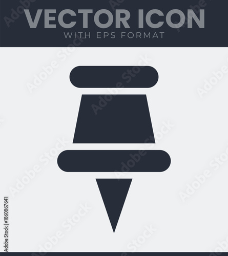 Black pushpin icon isolated on background for office supplies business stationery map location marker pin point notice board tack tool. Vector illustration